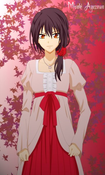 Anime picture 1500x2500 with kaichou wa maid-sama! ayuzawa misaki tall image highres brown hair orange eyes red background girl dress pendant