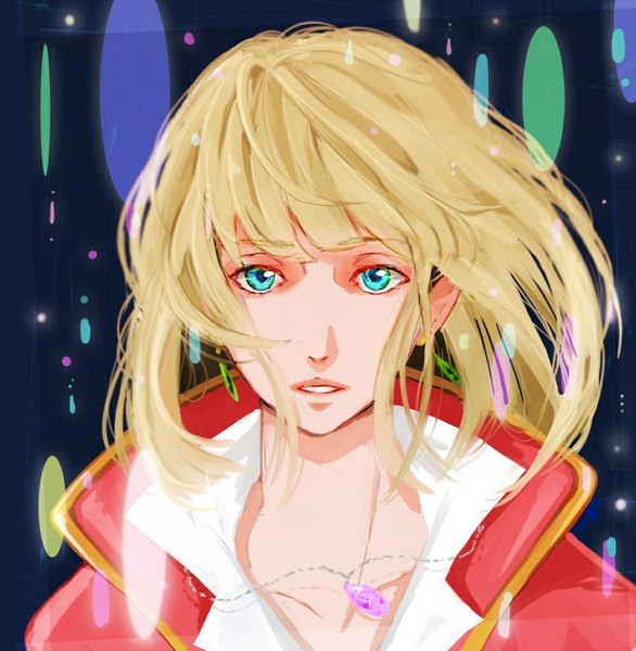 Anime picture 1000x1024 with howl's moving castle studio ghibli howl single long hair tall image looking at viewer blue eyes blonde hair aqua eyes wind dark background open collar boy earrings pendant