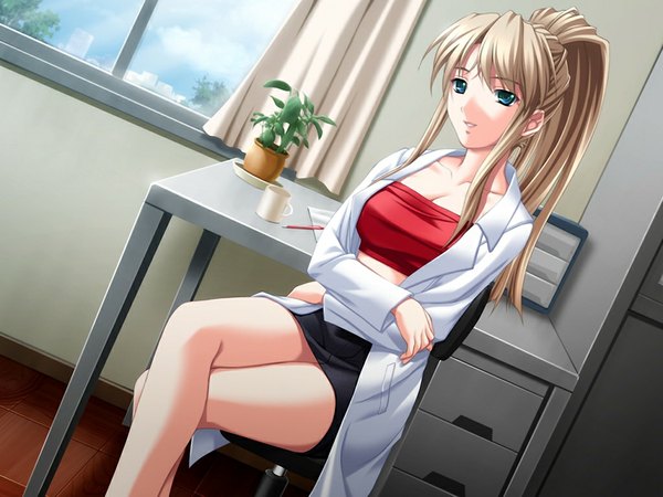 Anime picture 1024x768 with wana - hakudaku mamire no houkago (game) blonde hair green eyes game cg girl