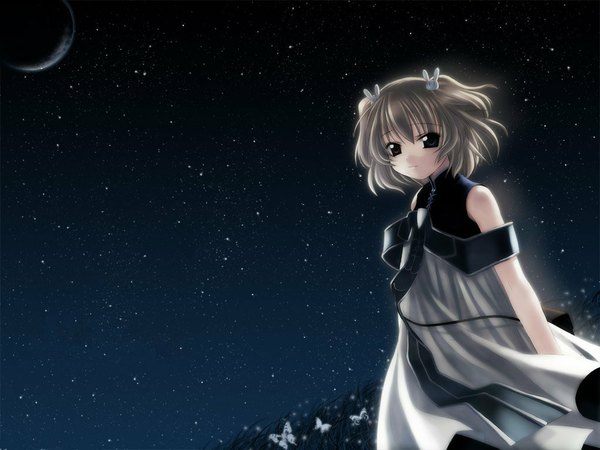 Anime picture 1024x768 with angelic serenade naruse chisato dark background girl moon