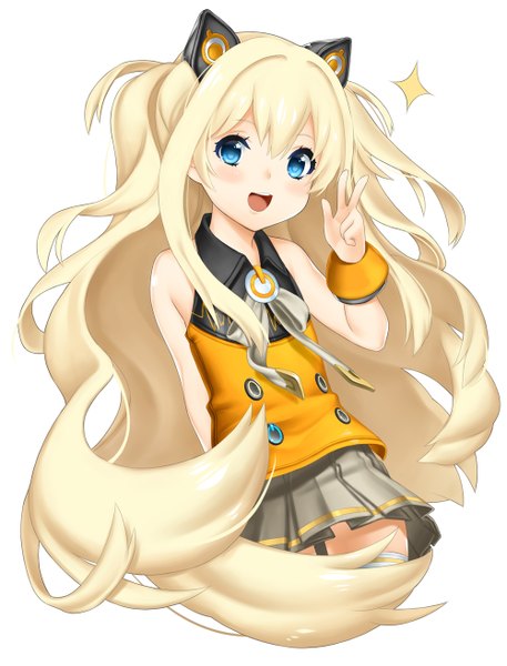 Anime picture 1000x1313 with vocaloid seeu sankyaku tako single long hair tall image looking at viewer blush open mouth blue eyes blonde hair simple background white background girl skirt miniskirt