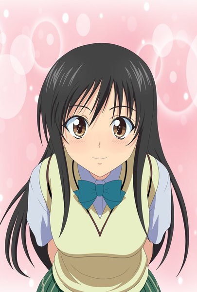 Anime picture 1420x2100 with toloveru xebec kotegawa yui tagme (artist) single long hair tall image black hair brown eyes girl uniform school uniform