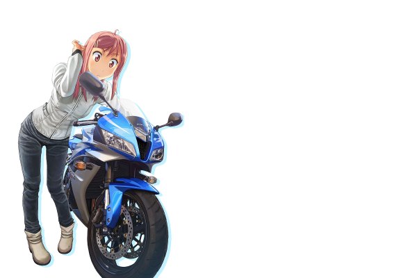 Anime picture 2400x1600 with original tagme (artist) single long hair highres simple background red eyes white background pink hair girl motorcycle