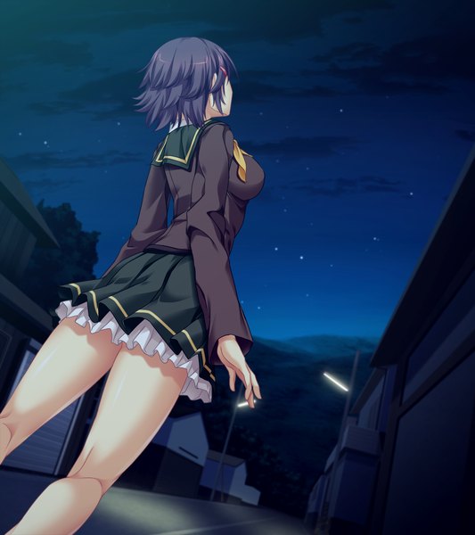 Anime picture 1024x1152 with fushikitan kyuukon sennen shoujo tall image short hair black hair game cg night looking up girl skirt uniform school uniform miniskirt