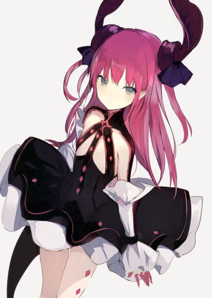 Anime picture 700x984 with fate (series) fate/extra fate/extra ccc elizabeth bathory (fate) (all) elizabeth bathory (fate) lpip single long hair tall image looking at viewer blush fringe light erotic simple background standing white background payot pink hair tail horn (horns)
