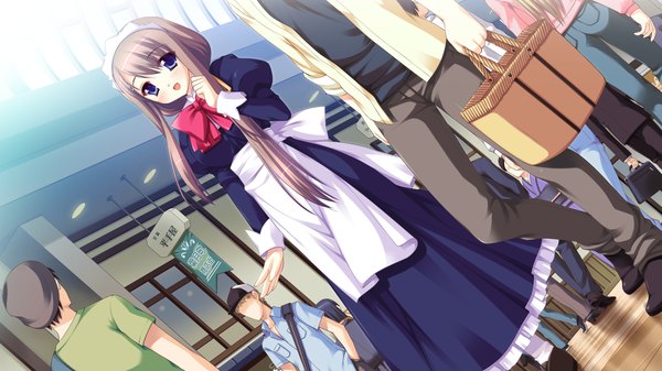 Anime picture 1920x1080 with hyper highspeed genius yukimi kaede long hair highres open mouth blue eyes brown hair wide image game cg girl boy