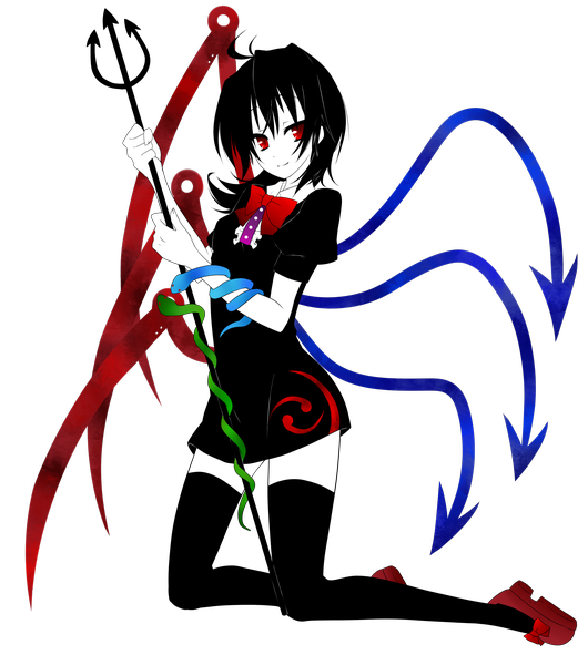 Anime picture 2300x2600 with touhou houjuu nue yami nabe (artist) single tall image highres short hair black hair red eyes transparent background girl thighhighs black thighhighs wings snake