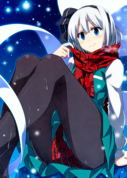 Anime picture 800x1120 with touhou konpaku youmu myon sazanami mio single tall image looking at viewer blush fringe short hair blue eyes light erotic sitting white hair light smile wet pantyshot legs girl skirt