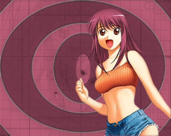 Anime picture 1280x1024 with kaleido star gonzo naegino sora short hair brown eyes pink hair pink background