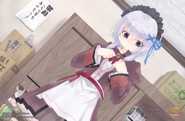 Anime picture 1829x1199 with sucre ibaragi ai single highres short hair white hair black eyes girl ribbon (ribbons) hair ribbon bonnet
