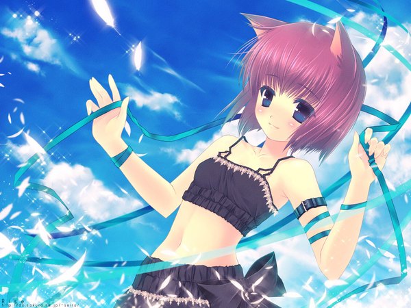Anime picture 1600x1200 with toto seiro animal ears sky cat girl girl