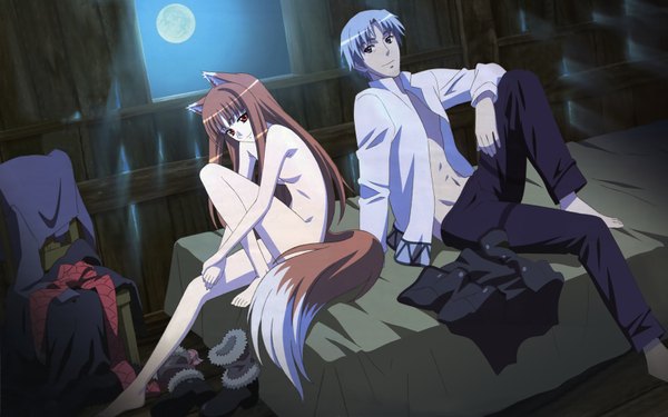 Anime picture 1600x1000 with spice and wolf horo craft lawrence light erotic wide image