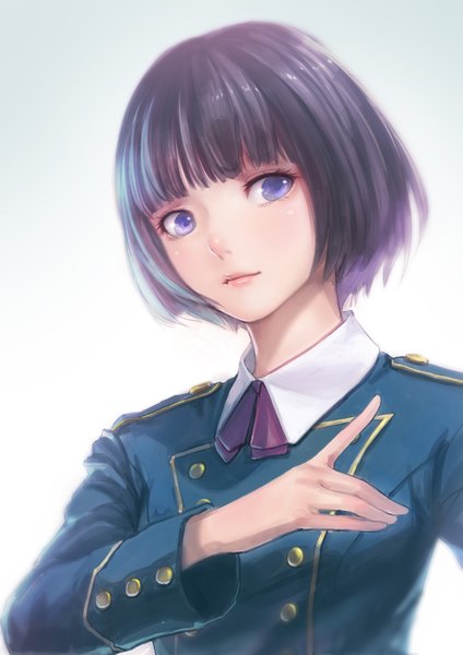 Anime picture 707x1000 with real life keyakizaka46 hirate yurina zhenlin single tall image looking at viewer short hair blue eyes black hair lips girl uniform