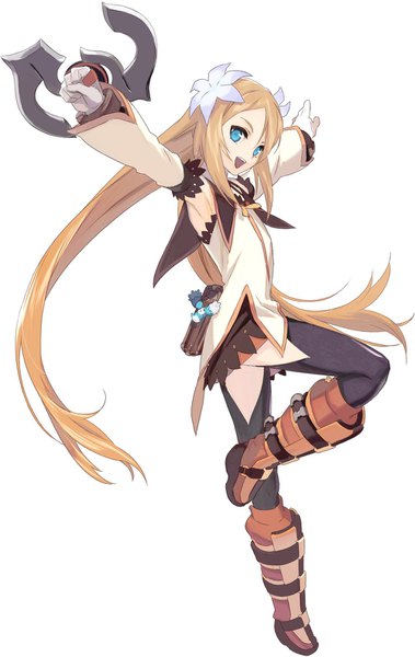 Anime picture 999x1580 with tales of (series) tales of symphonia tales of symphonia knight of ratatosk marta lualdi daigo okumura single tall image looking at viewer fringe open mouth blue eyes blonde hair simple background smile standing white background payot full body very long hair hair flower