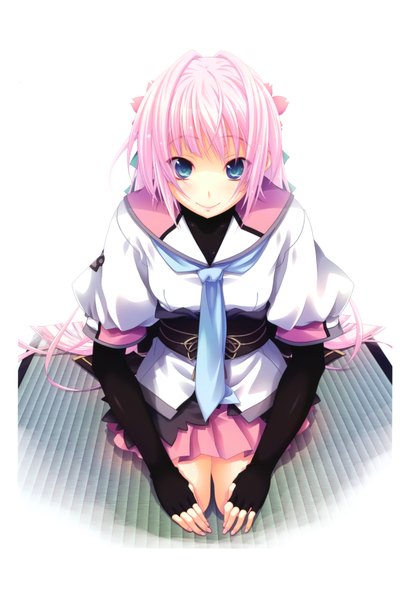 Anime picture 4698x6945 with ouoku no sakura miyama zero single long hair tall image looking at viewer highres blue eyes simple background smile white background pink hair absurdres traditional clothes scan girl necktie