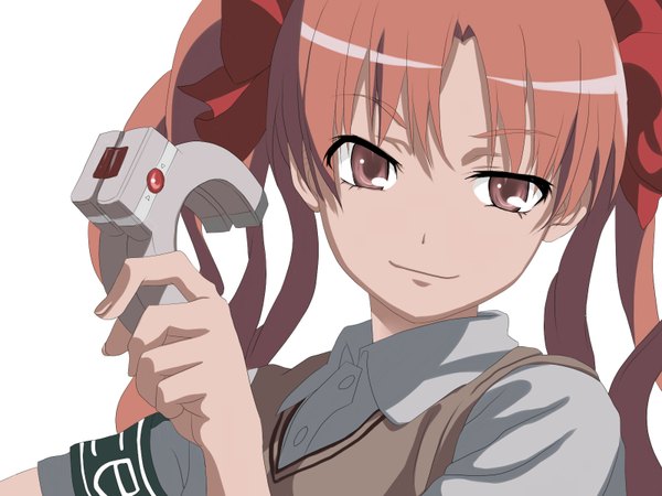 Anime picture 1600x1200 with to aru kagaku no railgun j.c. staff shirai kuroko white background twintails brown eyes pink hair girl