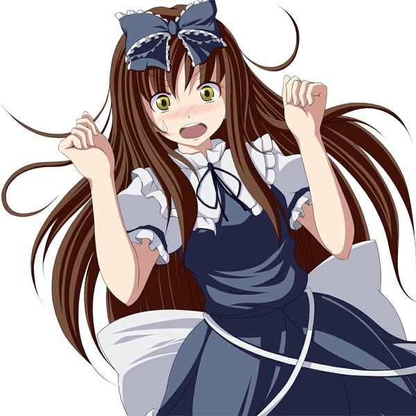 Anime picture 1000x1000 with touhou star sapphire s-syogo single long hair blush open mouth simple background brown hair white background yellow eyes girl dress bow hair bow