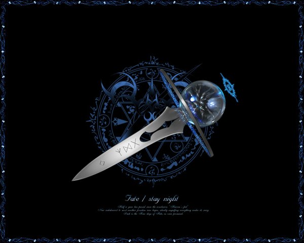 Anime picture 1280x1024 with fate (series) fate/stay night studio deen type-moon logo weapon