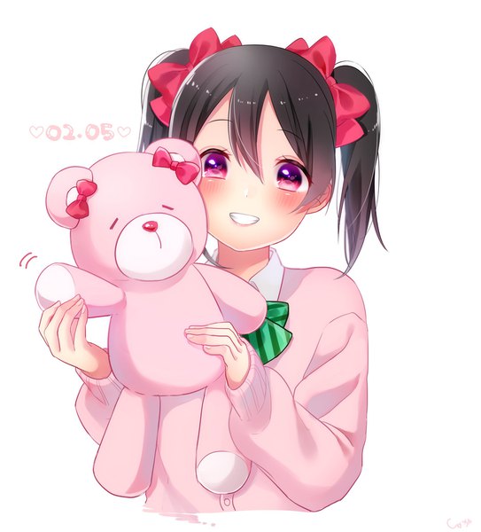 Anime picture 1876x2071 with love live! school idol project sunrise (studio) love live! yazawa nico shuga (0329tixi) single tall image looking at viewer blush fringe highres short hair black hair simple background hair between eyes white background purple eyes twintails upper body dated