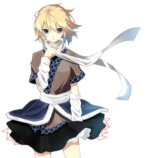Anime picture 1400x1500 with touhou mizuhashi parsee taiki (ozone) single tall image short hair blonde hair simple background white background green eyes looking away wind pointy ears girl detached sleeves scarf
