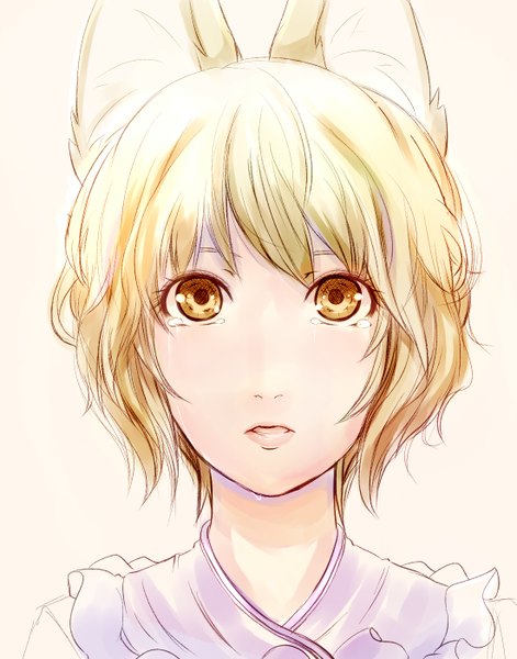 Anime picture 1100x1400 with touhou yakumo ran single tall image looking at viewer fringe short hair open mouth simple background blonde hair white background animal ears yellow eyes lips fox ears girl