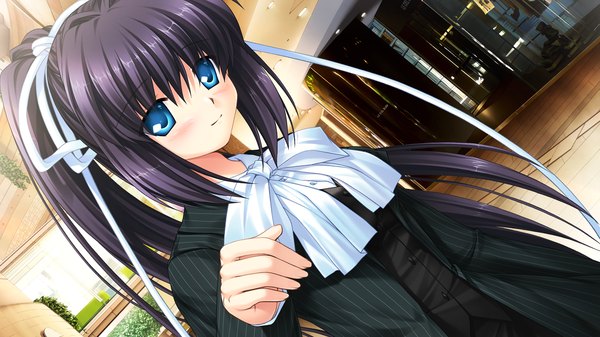 Anime picture 1280x720 with rewrite konohana lucia long hair blue eyes black hair wide image game cg ponytail girl