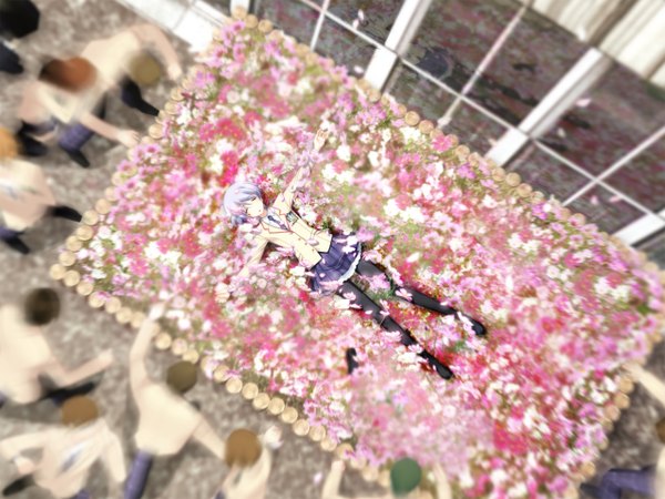 Anime picture 2560x1920 with chaos;head kishimoto ayase highres short hair blue hair skirt flower (flowers) serafuku