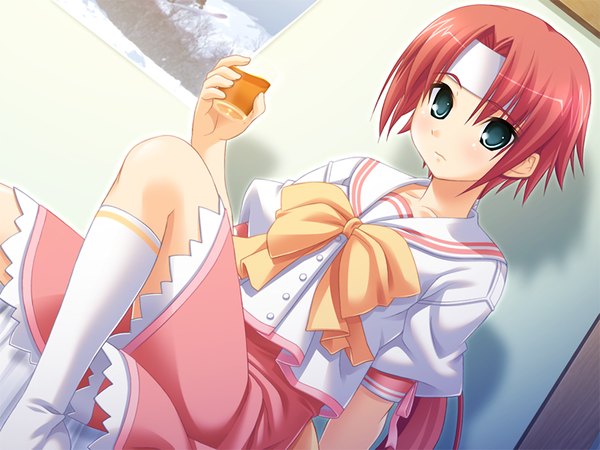 Anime picture 1200x900 with gakuto (game) short hair game cg red hair black eyes girl serafuku
