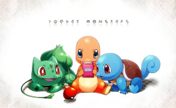 Anime picture 1200x741 with pokemon nintendo bulbasaur charmander squirtle unown tagme (artist) blue eyes red eyes wide image white background wallpaper copyright name group gen 1 pokemon gen 2 pokemon animal pokemon (creature) turtle