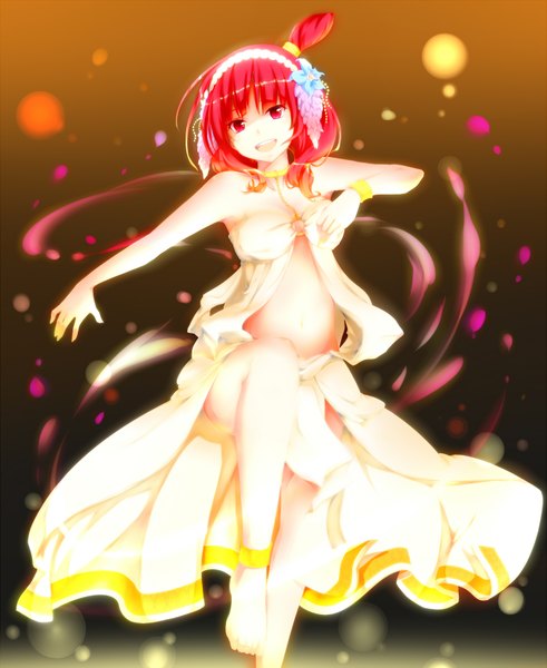 Anime picture 1350x1650 with magi the labyrinth of magic a-1 pictures morgiana umxzo single tall image short hair open mouth red eyes red hair traditional clothes barefoot girl hair ornament hairband