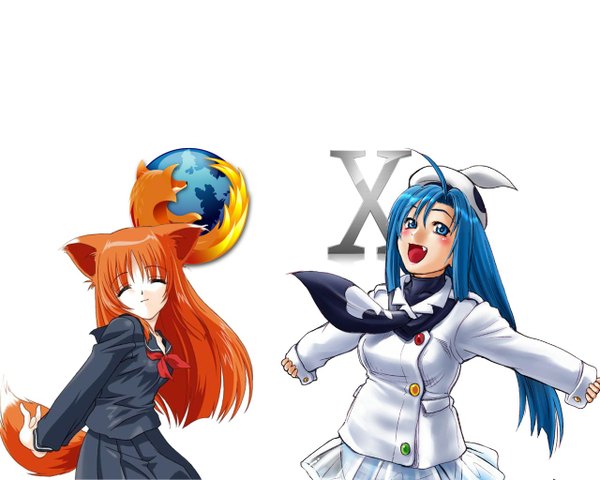 Anime picture 1280x1024 with macintosh os-tan firefox ukagaka hana osx white background fox girl girl serafuku