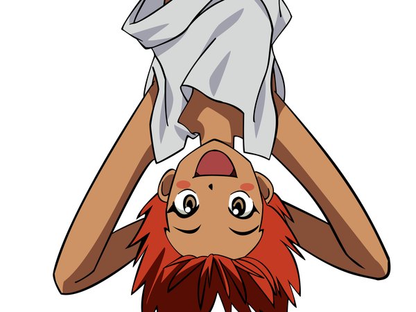 Anime picture 1600x1200 with cowboy bebop sunrise (studio) edward wong hau pepelu tivrusky iv single looking at viewer blush short hair open mouth white background brown eyes red hair :d vector upside down blush stickers girl