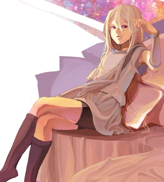 Anime picture 1080x1200 with inazuma eleven afuro terumi bunkyo takemi long hair tall image blonde hair sitting pink eyes otoko no ko boy detached sleeves socks shorts black socks