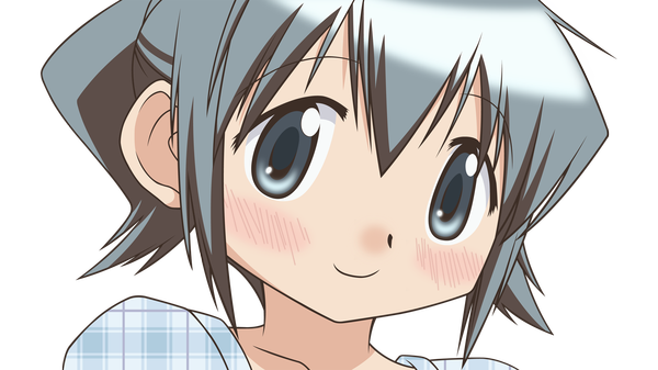 Anime picture 1920x1080 with hidamari sketch shaft (studio) nori single looking at viewer blush highres short hair smile wide image grey hair grey eyes transparent background vector girl
