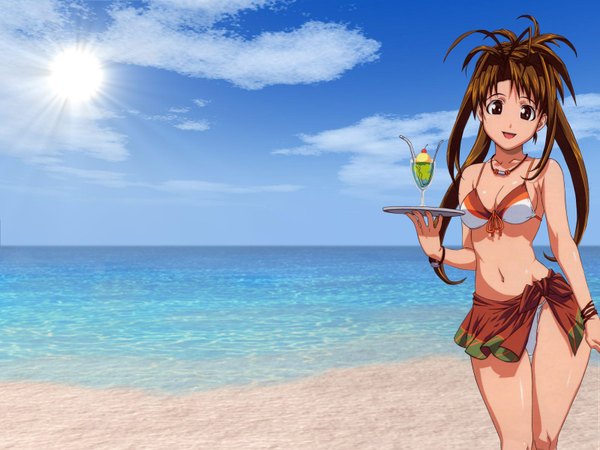 Anime picture 1600x1200 with love hina narusegawa naru beach girl swimsuit tagme