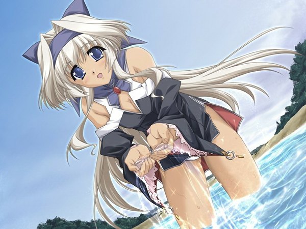 Anime picture 1024x768 with aka (game) blue eyes light erotic game cg white hair girl