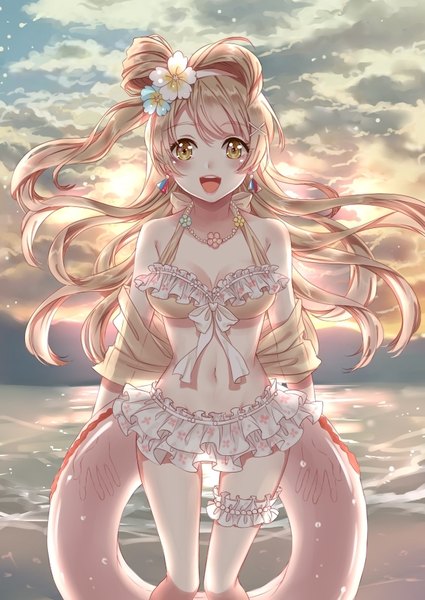 Anime picture 647x913 with love live! school idol project sunrise (studio) love live! minami kotori ten-chan (eternal-s) single long hair tall image looking at viewer blush fringe breasts open mouth smile hair between eyes brown hair brown eyes sky cleavage cloud (clouds)