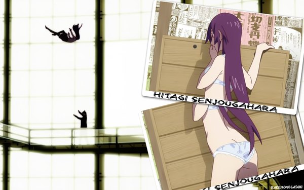 Anime picture 1680x1050 with bakemonogatari shaft (studio) monogatari (series) light erotic wide image underwear only underwear
