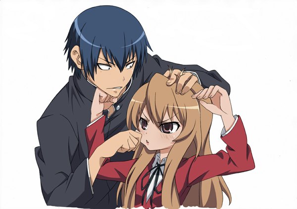 Anime picture 1169x825 with toradora j.c. staff aisaka taiga takasu ryuuji white background couple