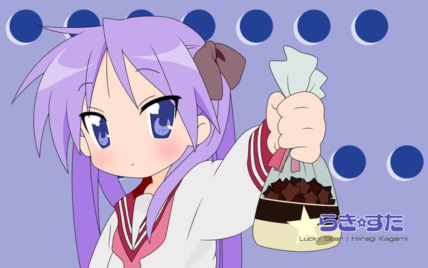Anime picture 1680x1050 with lucky star kyoto animation hiiragi kagami wide image girl serafuku cookie (cookies)