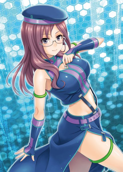 Anime picture 863x1200 with idolmaster idolmaster cinderella girls idolmaster cinderella girls starlight stage yagami makino hida tatsuo single long hair tall image looking at viewer blue eyes purple hair girl skirt glasses beret skirt set