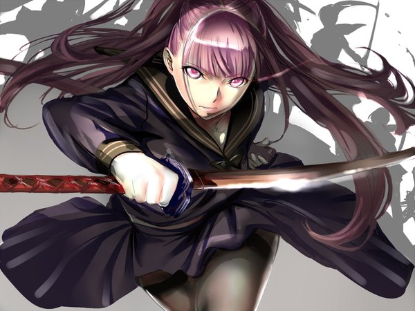 Anime picture 2000x1500 with seiken densetsu eri (resia) single long hair looking at viewer highres pink hair pink eyes girl weapon sword serafuku katana