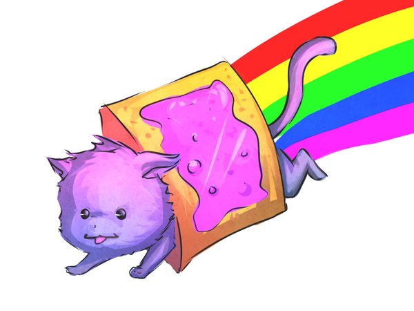 Anime picture 1600x1200 with original nyan cat simple background white background wallpaper no people animal cat rainbow