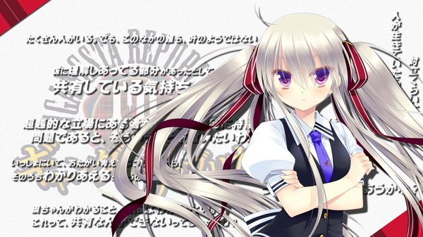 Anime picture 1920x1080 with gangsta alcadia miyasu risa single long hair looking at viewer highres wide image purple eyes twintails white hair girl uniform ribbon (ribbons) hair ribbon school uniform