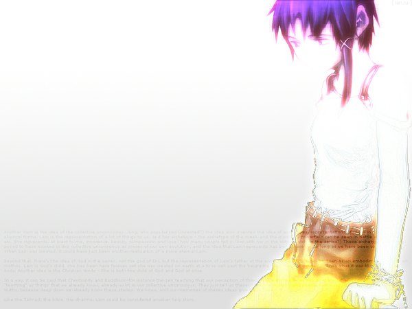 Anime picture 1024x768 with serial experiments lain iwakura lain single short hair simple background white background purple hair girl