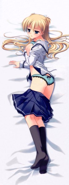 Anime picture 2488x6684 with da capo da capo ii circus (studio) murasaki erika single long hair tall image blush highres breasts open mouth light erotic blonde hair purple eyes dakimakura (medium) girl skirt underwear panties socks