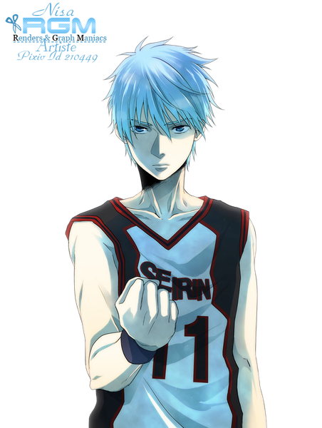 Anime picture 754x1000 with kuroko no basket production i.g kuroko tetsuya dorina single tall image looking at viewer fringe short hair blue eyes hair between eyes blue hair upper body transparent background serious boy uniform gym uniform wristlet fist