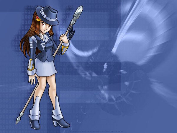 Anime picture 1600x1200 with os-tan linux juzo-kun blue background spear fedora