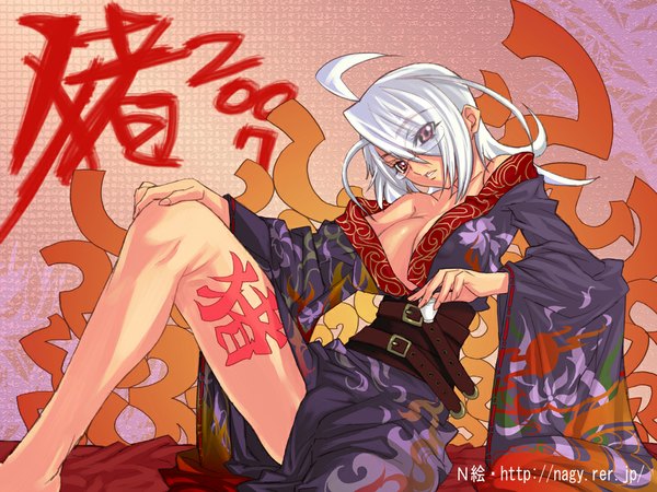 Anime picture 1024x768 with japanese clothes new year 2007 kimono tagme