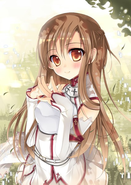 Anime picture 841x1191 with sword art online a-1 pictures yuuki asuna sousouman single long hair tall image looking at viewer blush smile brown hair brown eyes girl detached sleeves